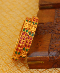 Matte Finish Kempu Stone Temple Bangles T2992