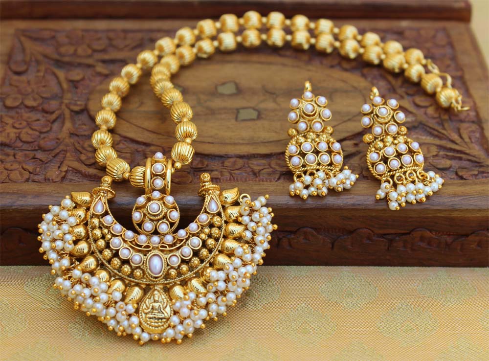 Gold Plated Handmade Temple Stone Necklace Set T2600