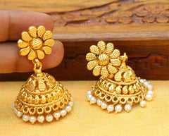 Gold Plated Floral Style Jhumka Earrings T2550