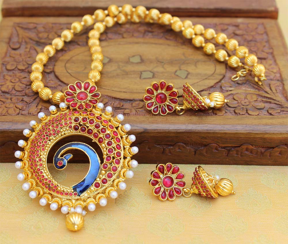 Handmade Peacock Gold Plated Necklace Set T2652