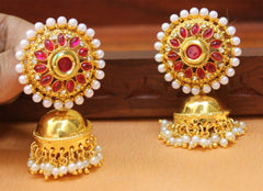 Gold Plated Pearl Stone Jhumka Earrings T2555