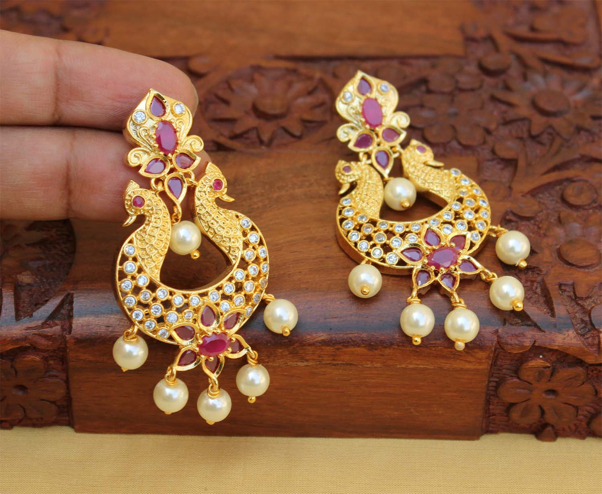 Matte Finish Twin Peacock Earrings T2782