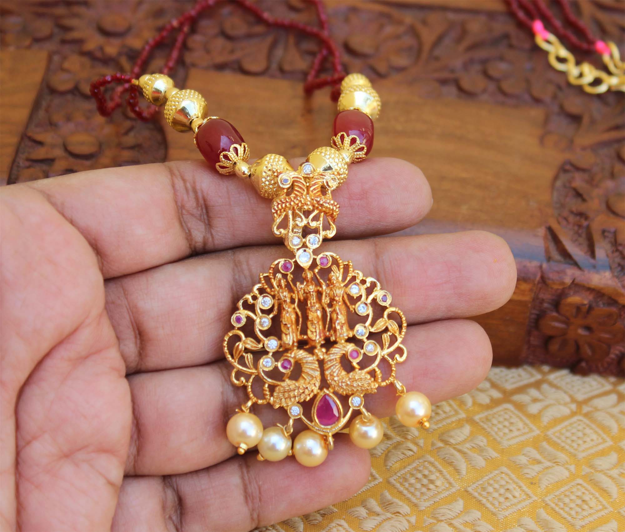 Matte Finish Ram Parivar Beads Necklace T2264