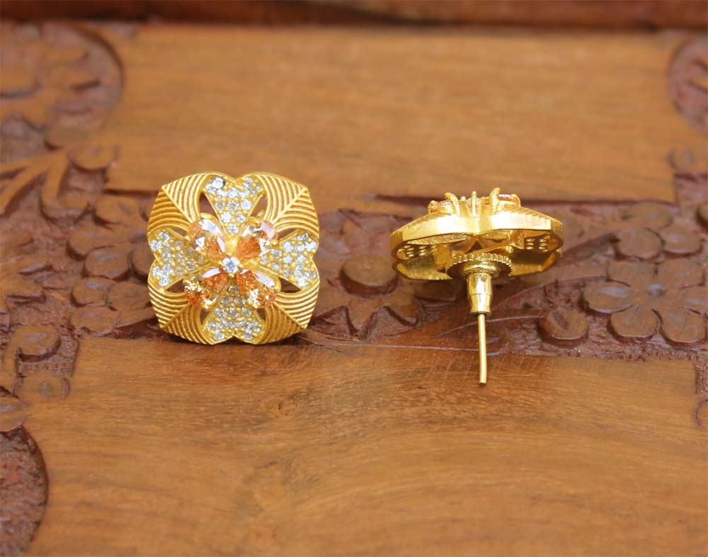 Matte Finish Orange Stone Stud Earrings T2413