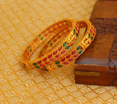 Matte Finish Kempu Stone Temple Bangles T2991