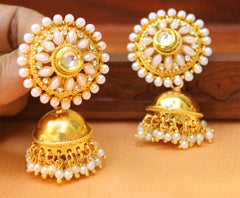 Gold Plated Pearl Stone Jhumka Earrings T2556