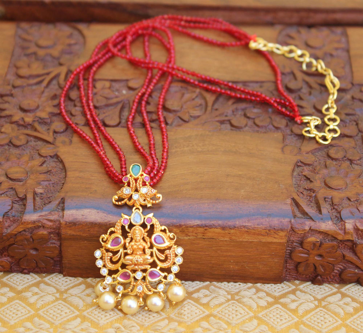 Matte Finish  Temple Lakshmi Beads Necklace T2325