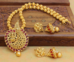 Gold Plated Temple Handmade Stone Necklace Set T2670