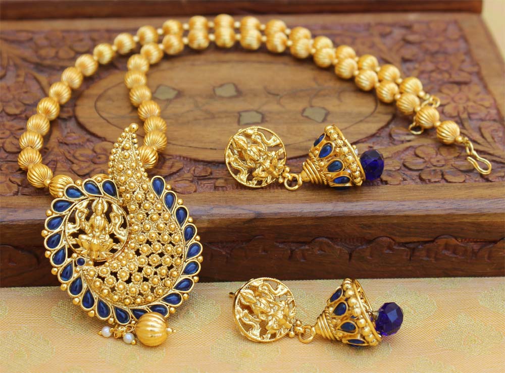 Gold Plated Temple Handmade Stone Necklace Set T2672