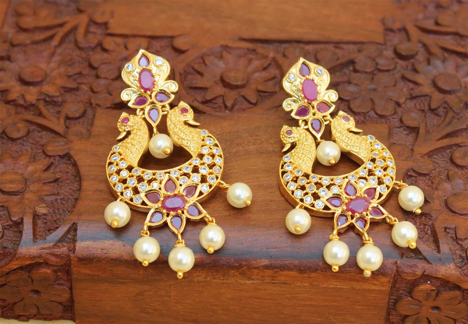 Matte Finish Twin Peacock Earrings T2782