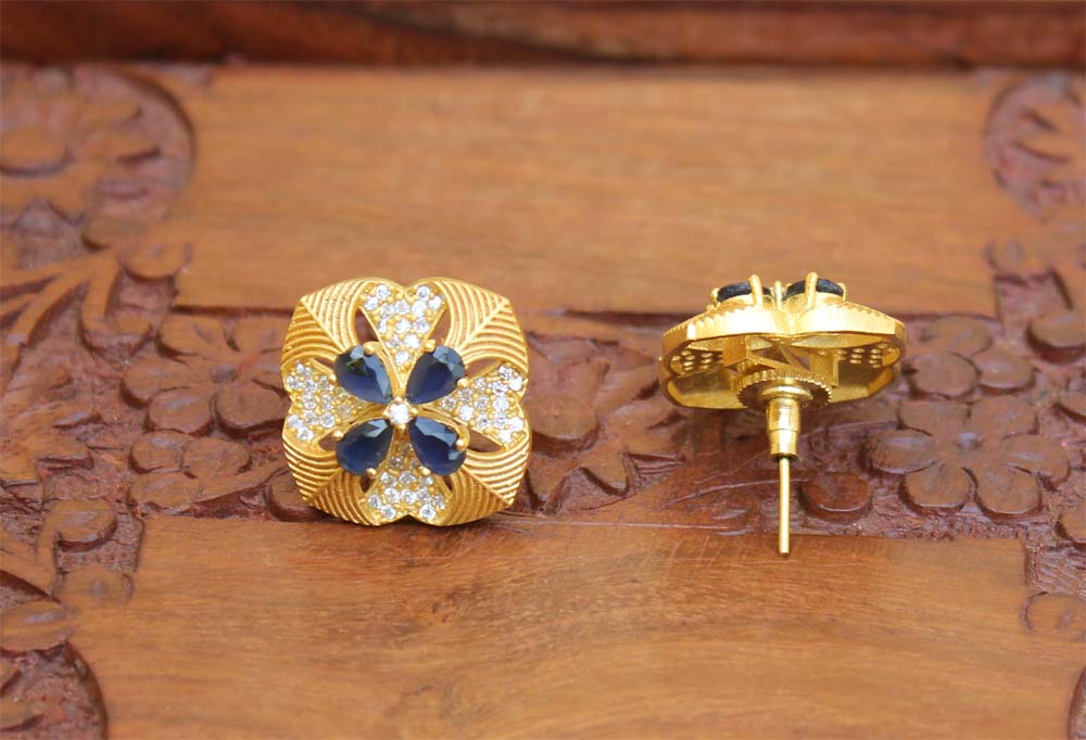 Matte Finish Blue Stone Stud Earrings T2414