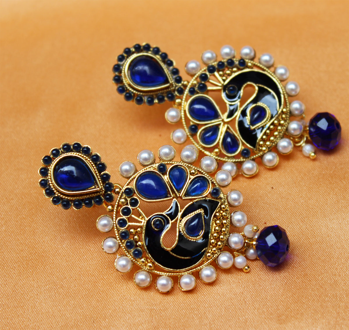 Gold Plated Peacock Stone Earrings T2578