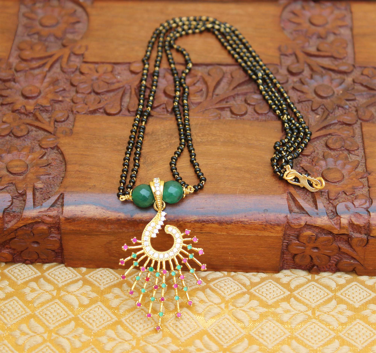 Gold Plated Black Beads Necklace T2345