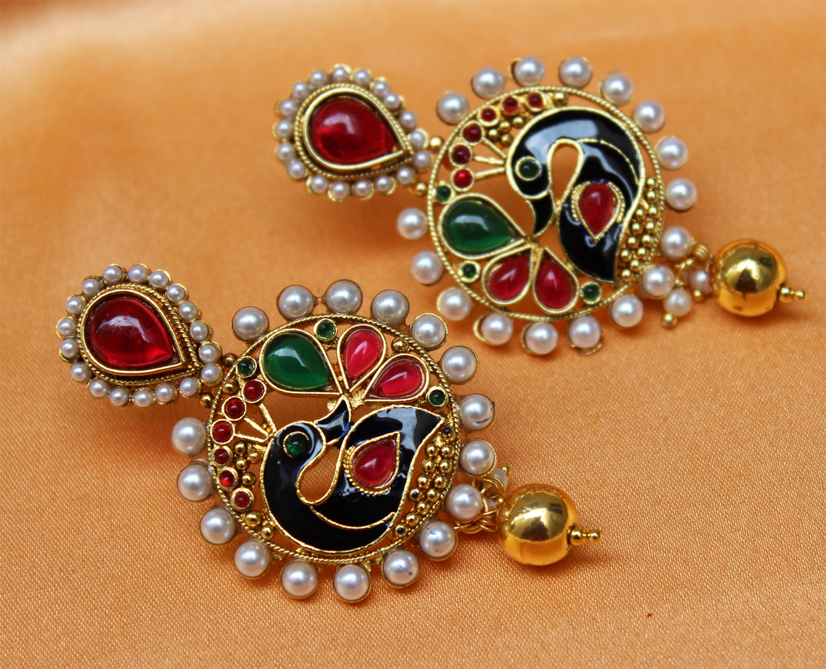 Gold Plated Peacock Stone Earrings T2581