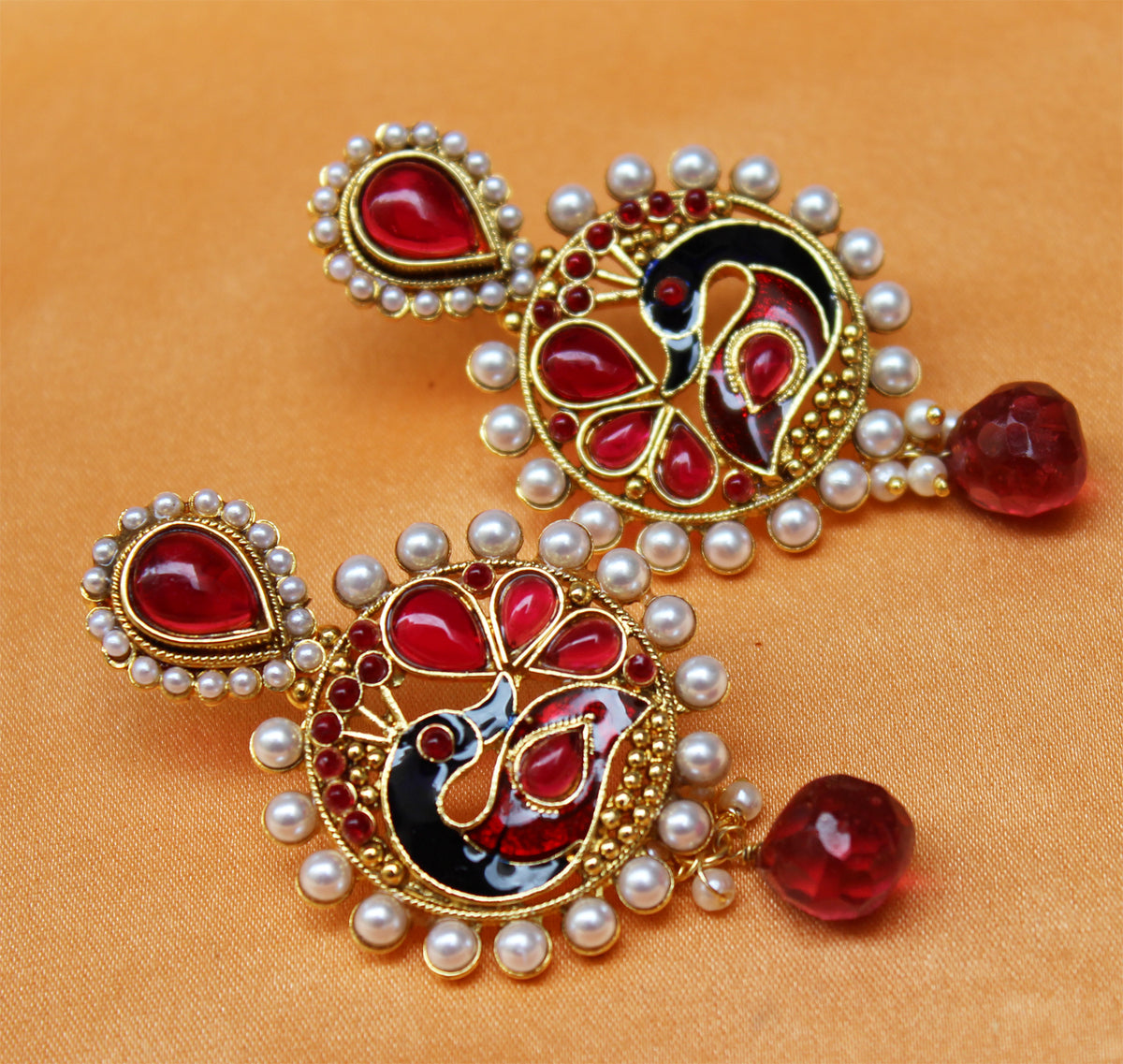 Gold Plated Peacock Stone Earrings T2583