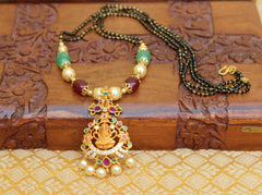 Temple Lakshmi Long Black Beads Necklace T2371