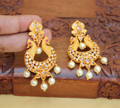 Matte Finish Twin Peacock Earrings T2783