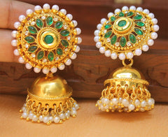 Gold Plated Pearl Stone Jhumka Earrings T2558
