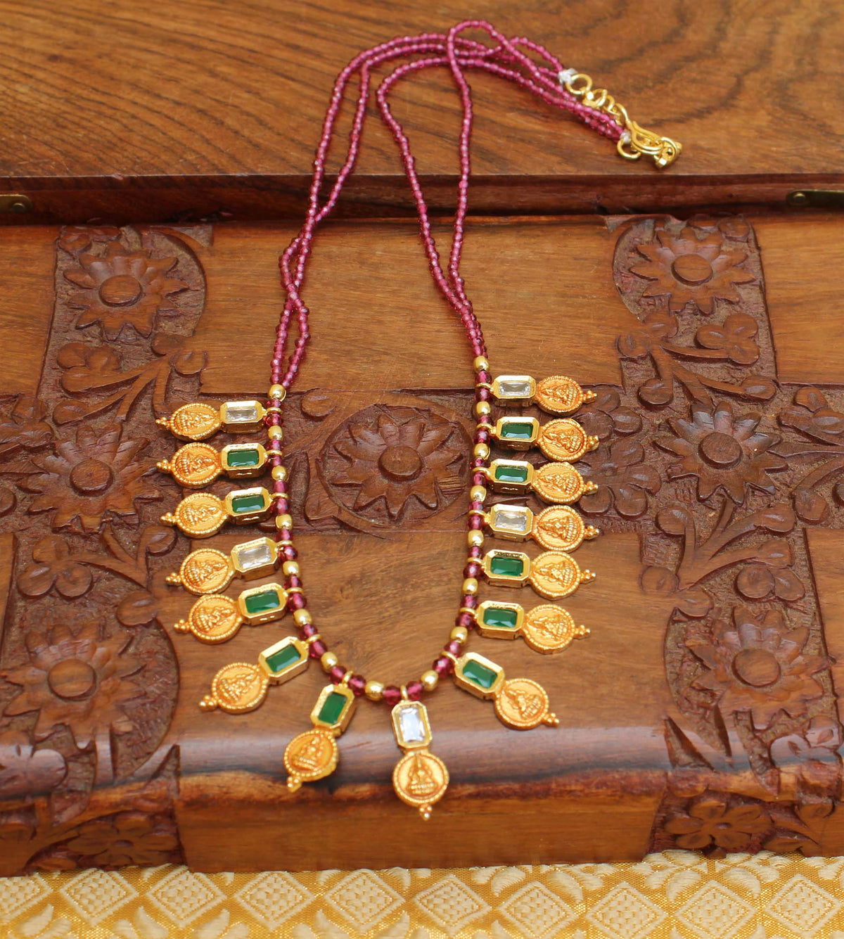 Matte Finish Temple Kasu Beads Necklace T2309