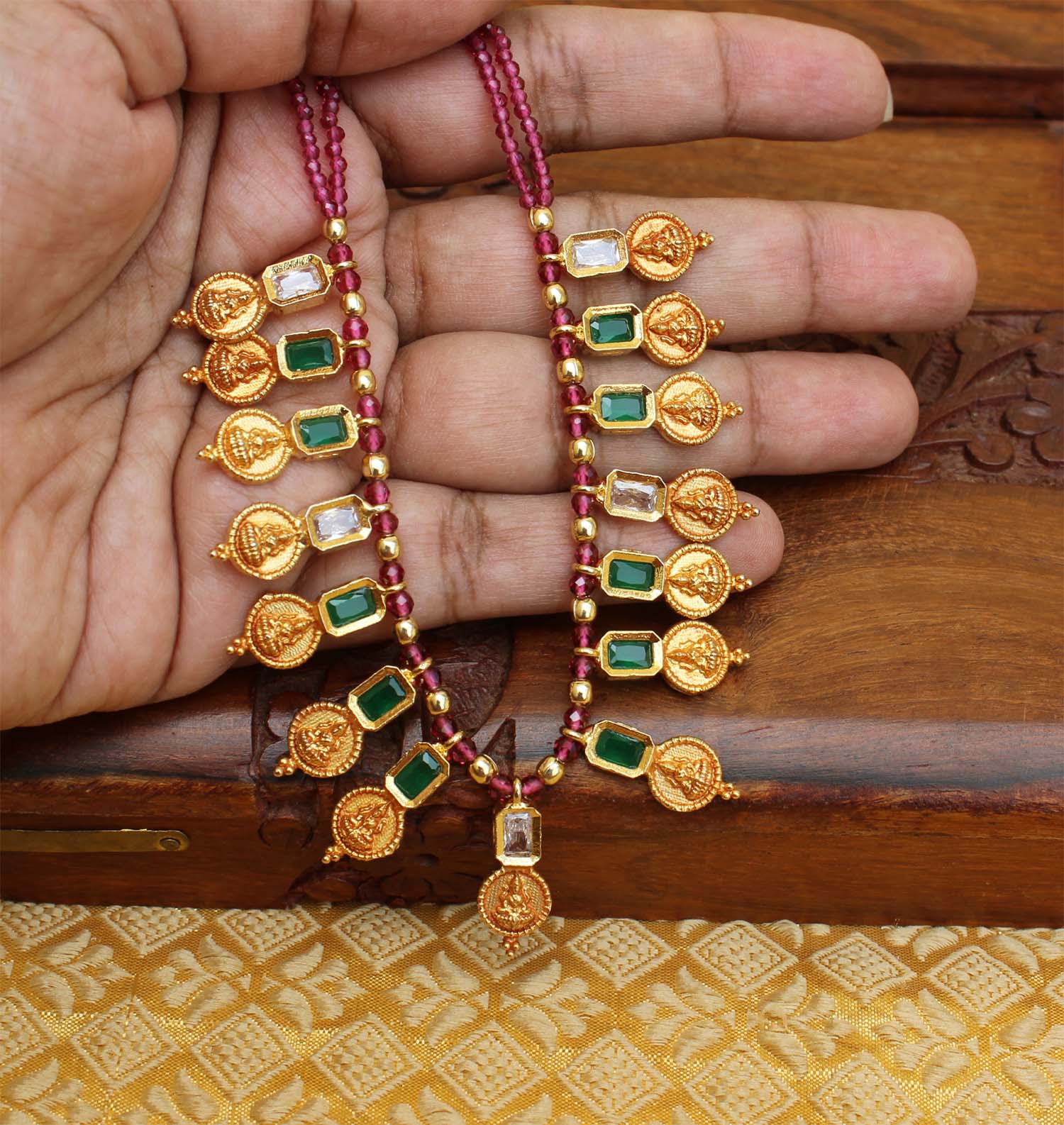 Matte Finish Temple Kasu Beads Necklace T2309