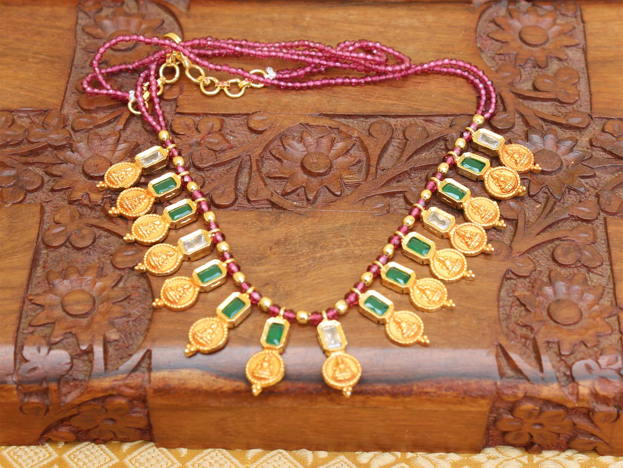 Matte Finish Temple Kasu Beads Necklace T2309