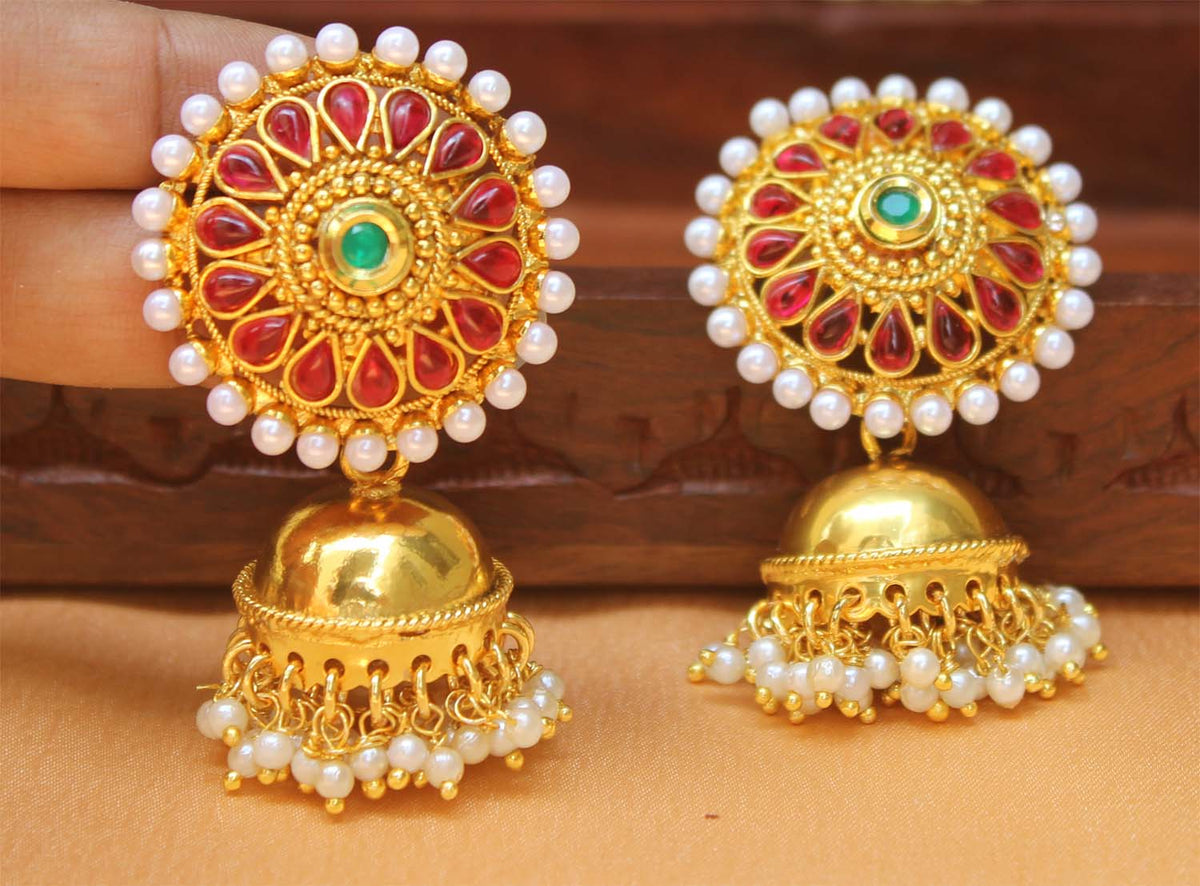 Pearl Stone Gold Plated Jhumka Earrings T2559