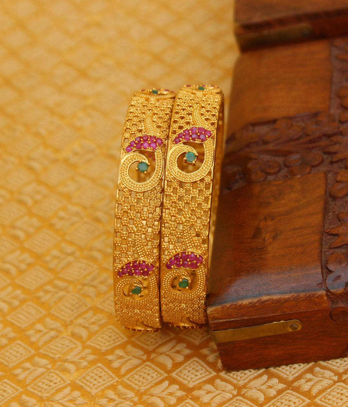 CZ Stone Peacock Matte Finish Bangles T3056