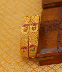 CZ Stone Peacock Matte Finish Bangles T3056