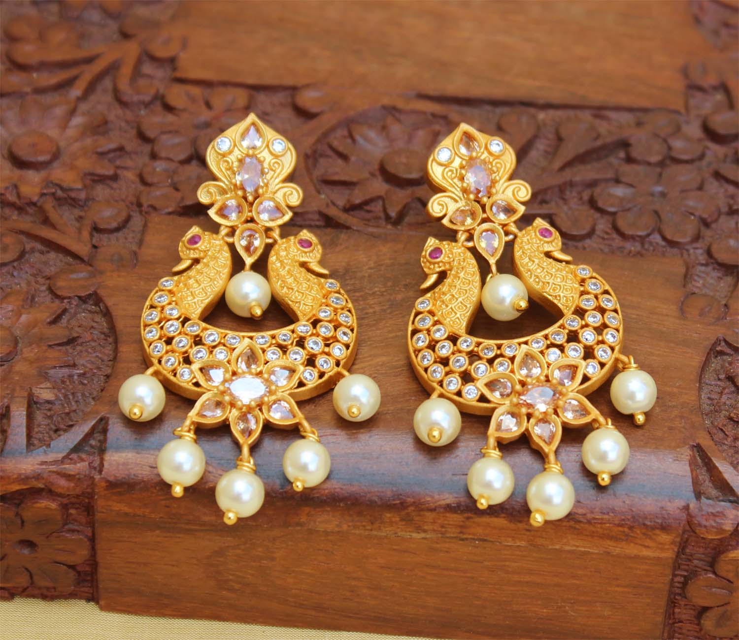 Matte Finish Twin Peacock Earrings T2783