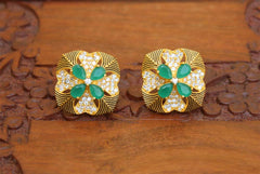 Matte Finish Green Stone Stud Earrings T2415