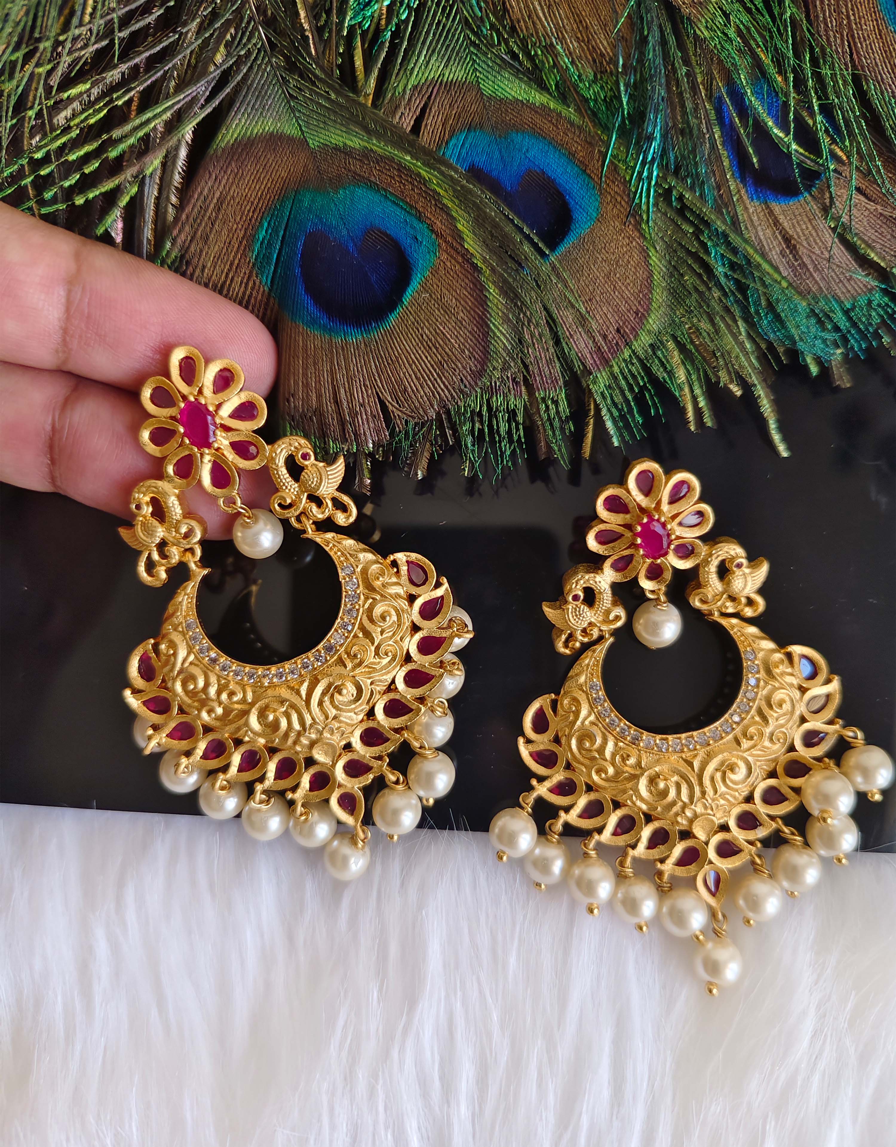 Matte Finish Peacock Stone Earrings T2866