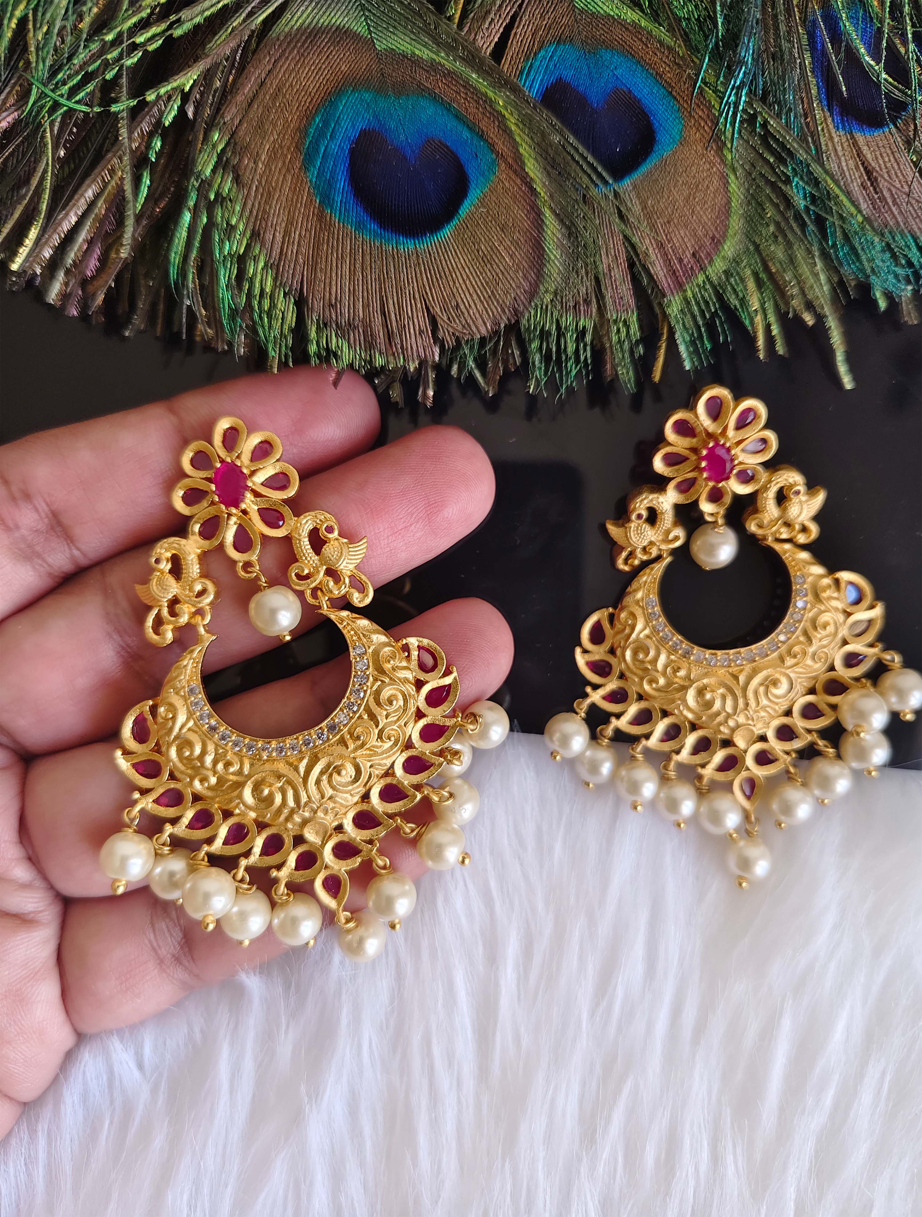 Matte Finish Peacock Stone Earrings T2866