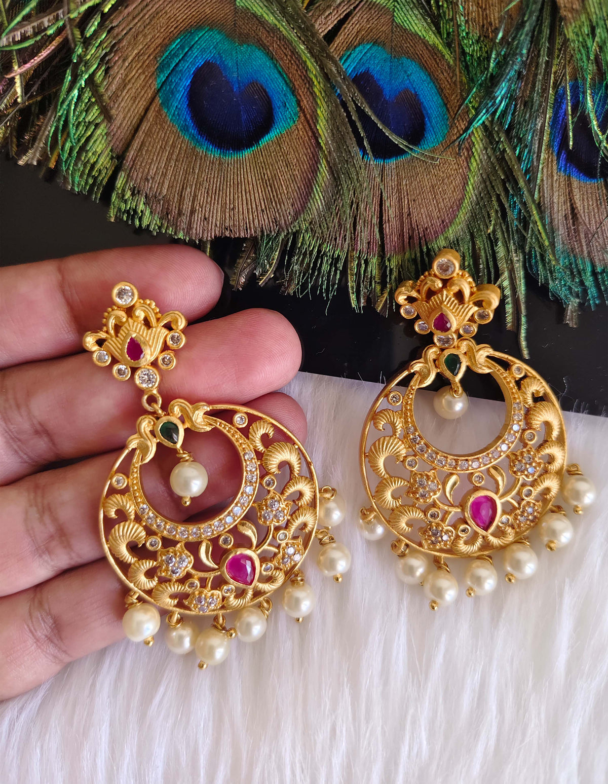 Stylish Matte Finish Pearl Stone Earrings T2867