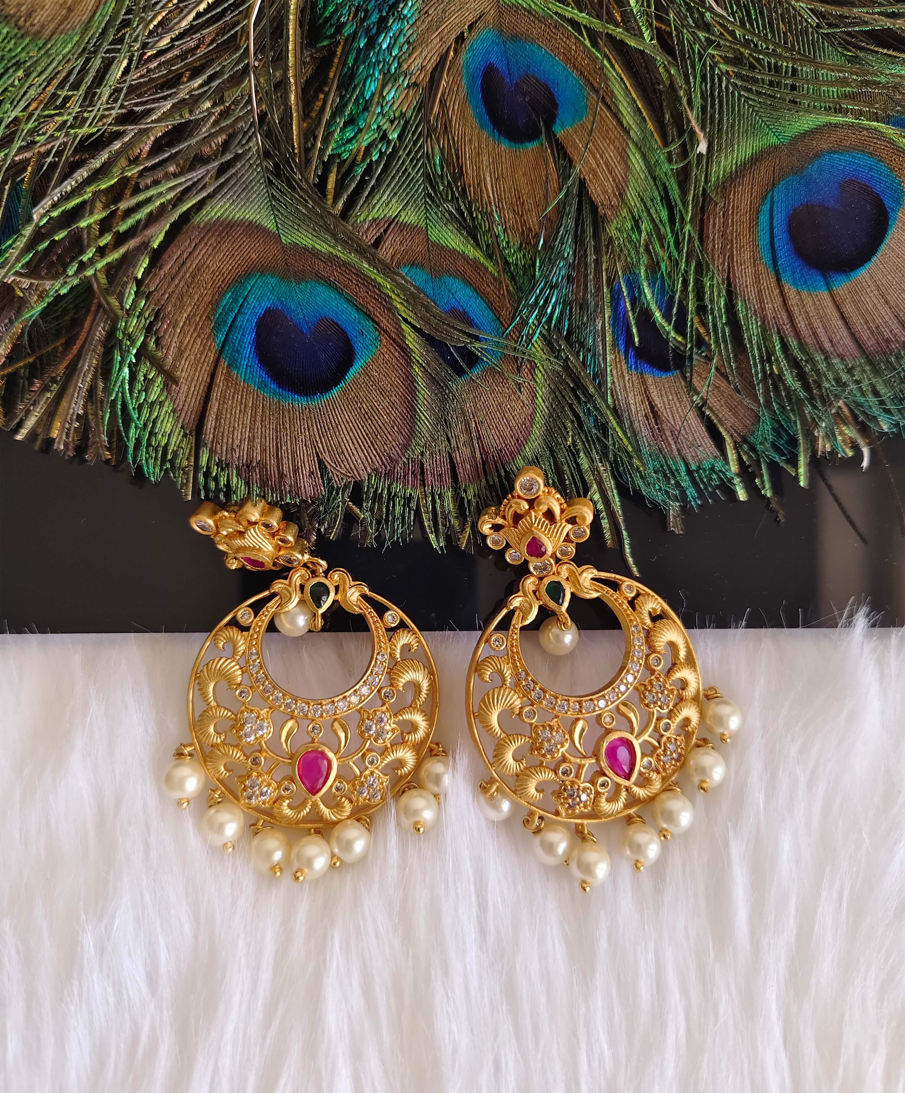 Stylish Matte Finish Pearl Stone Earrings T2867