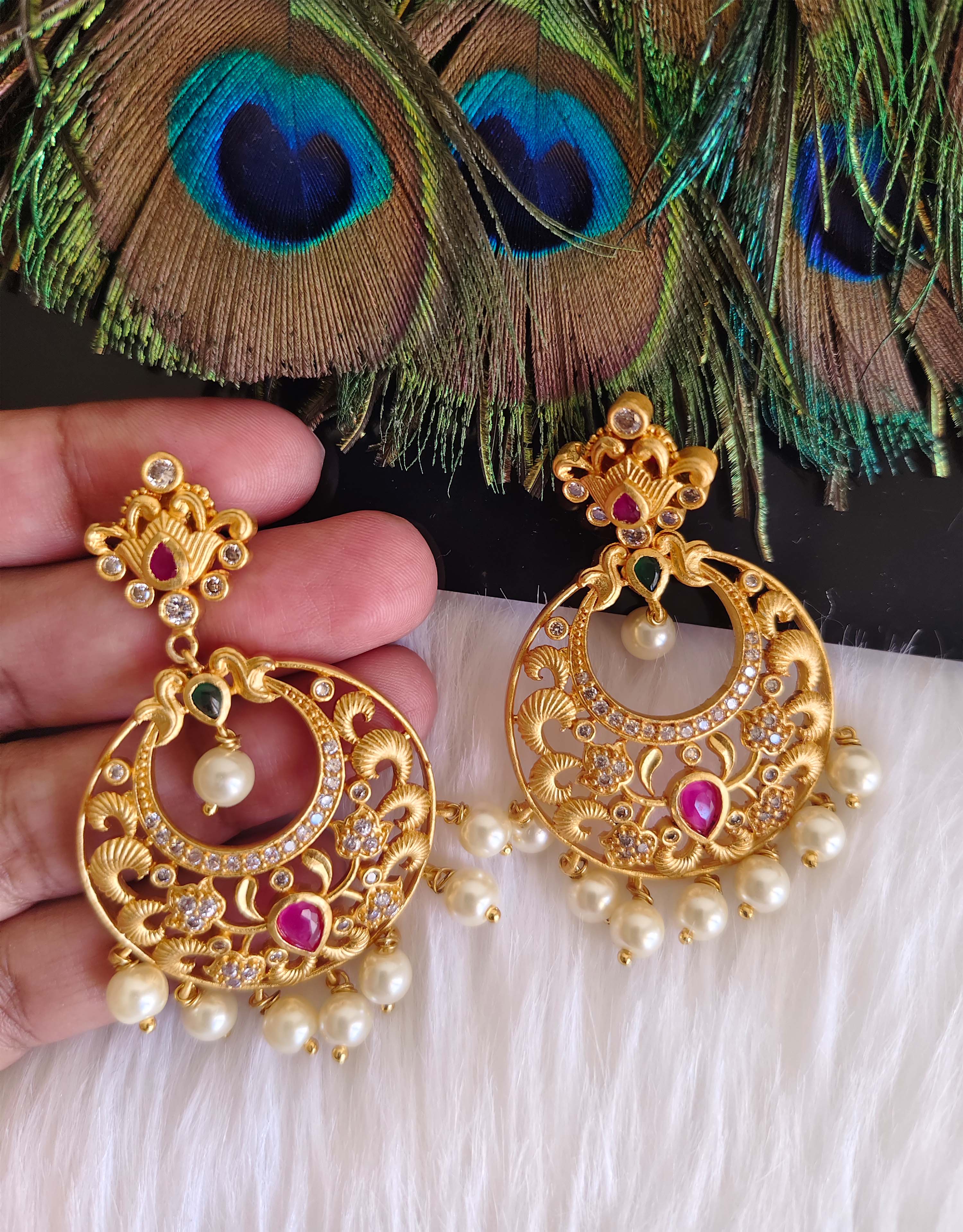 Stylish Matte Finish Pearl Stone Earrings T2867