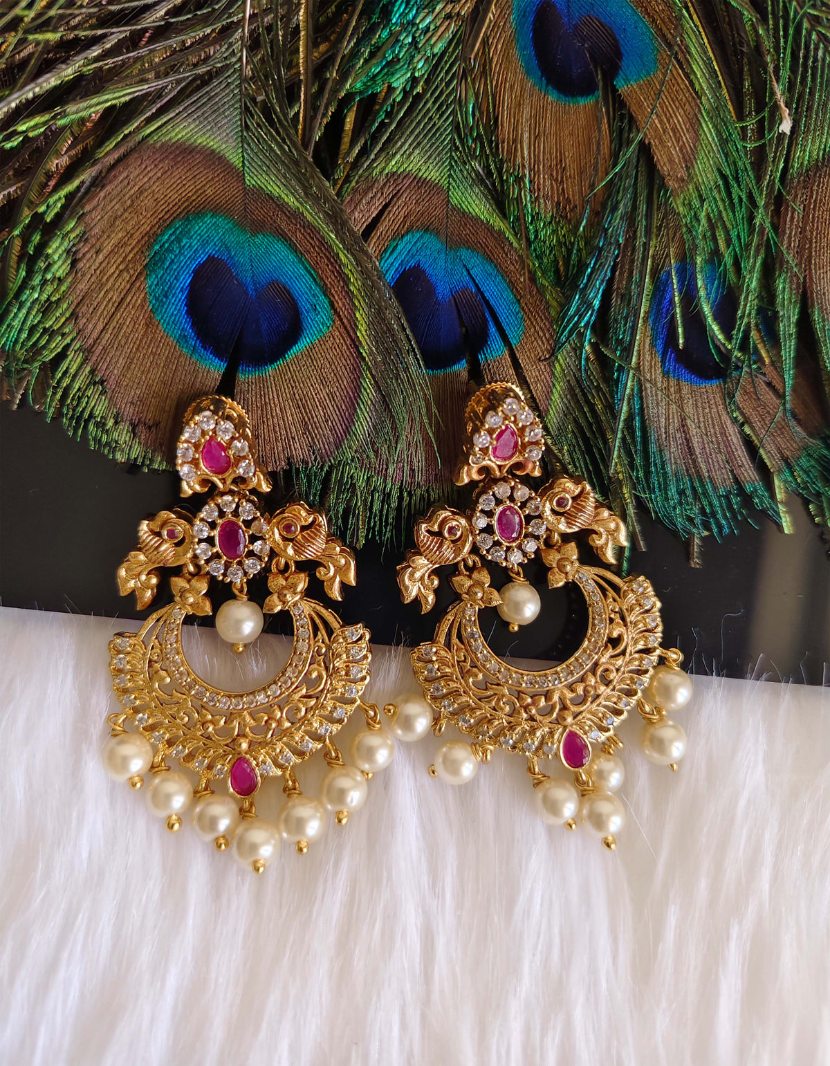 Matte Finish Peacock Stylish Stone Earrings T2871