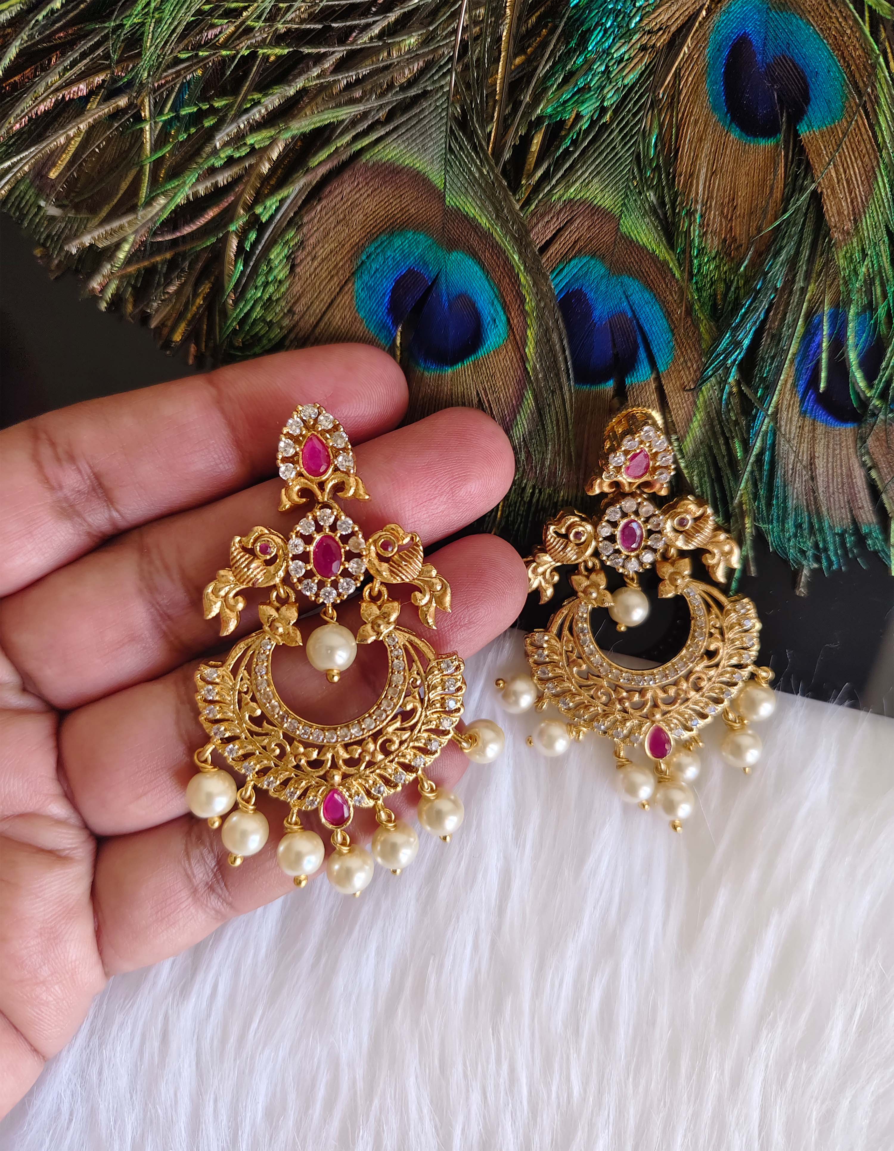 Matte Finish Peacock Stylish Stone Earrings T2871