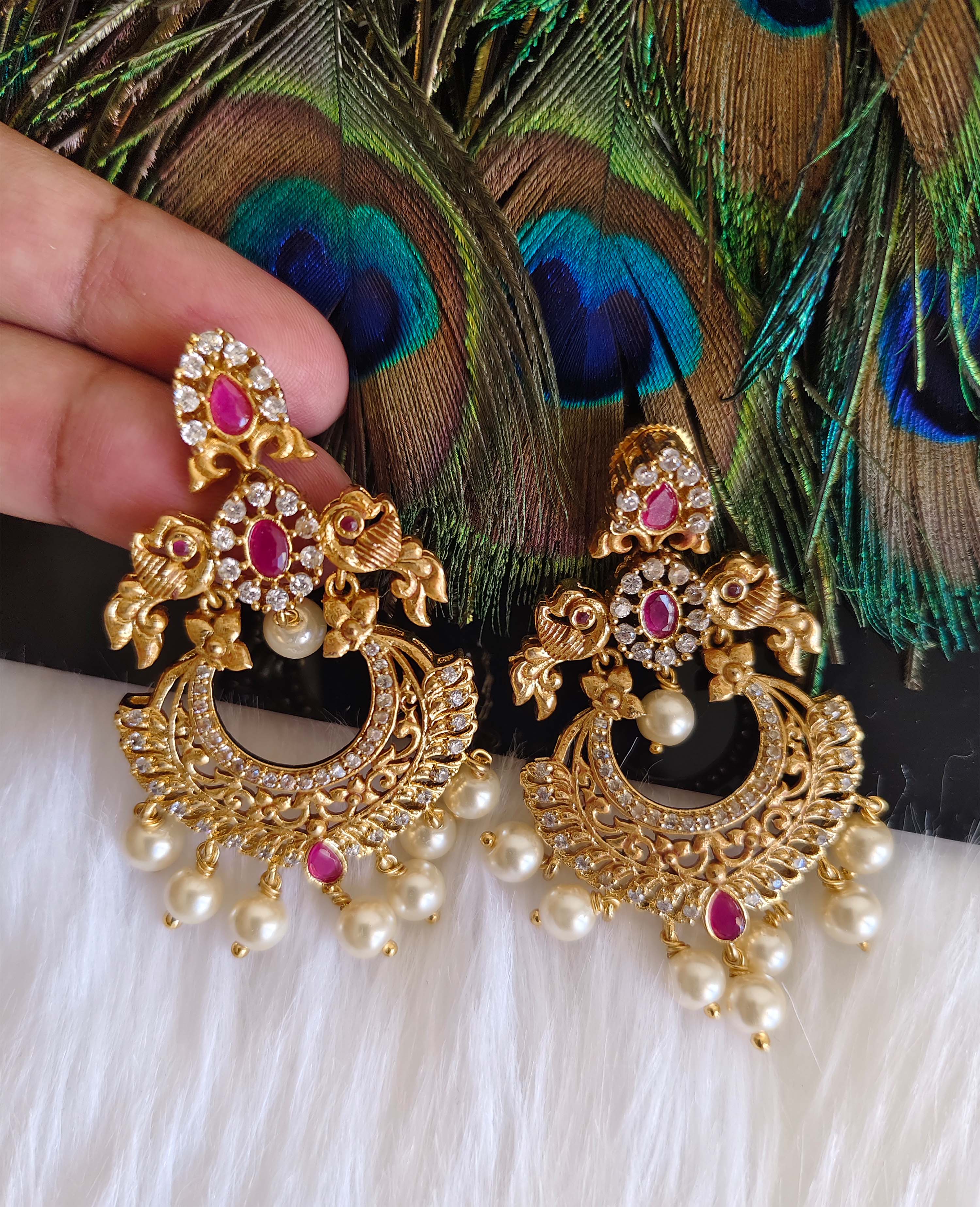 Matte Finish Peacock Stylish Stone Earrings T2871