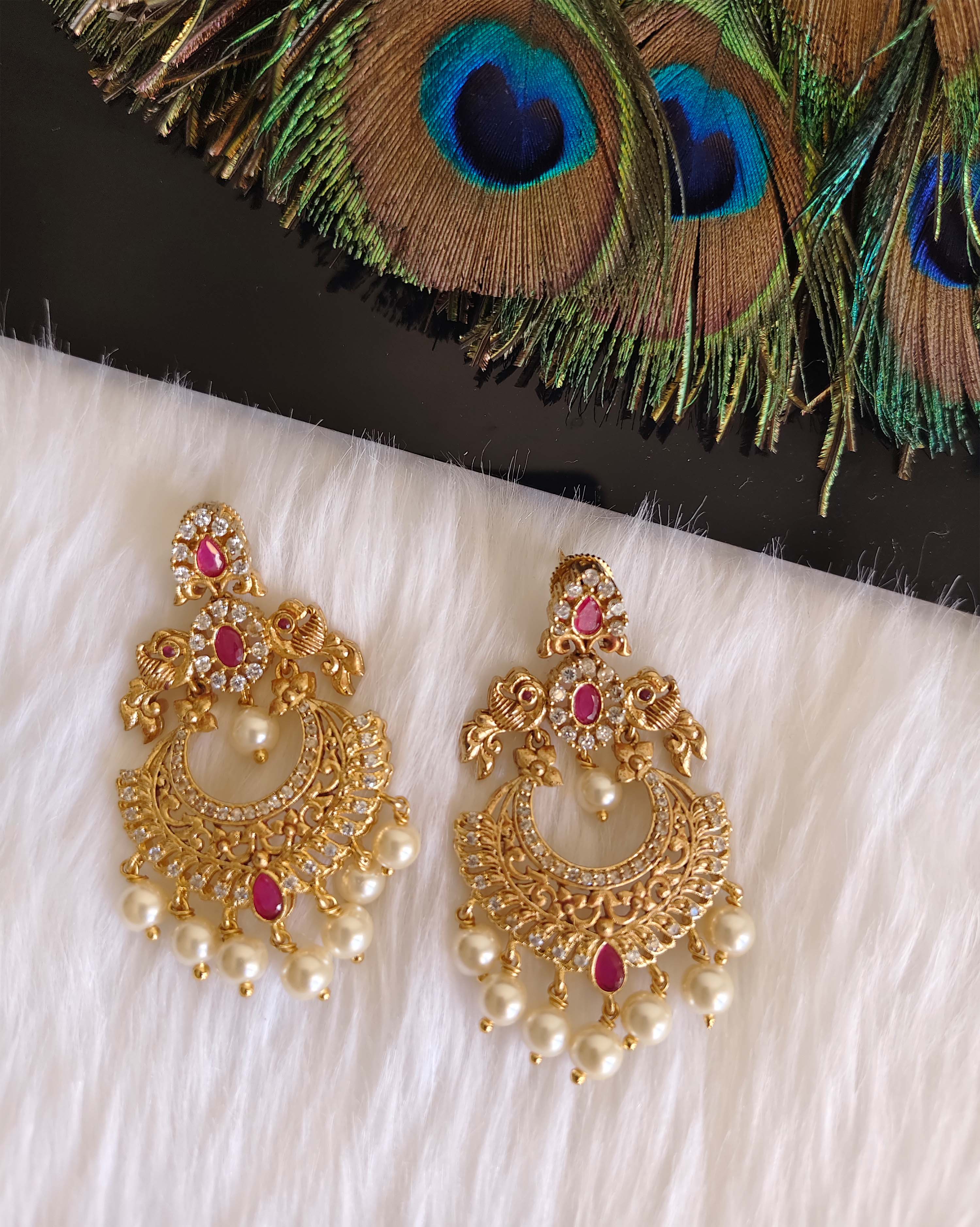 Matte Finish Peacock Stylish Stone Earrings T2871