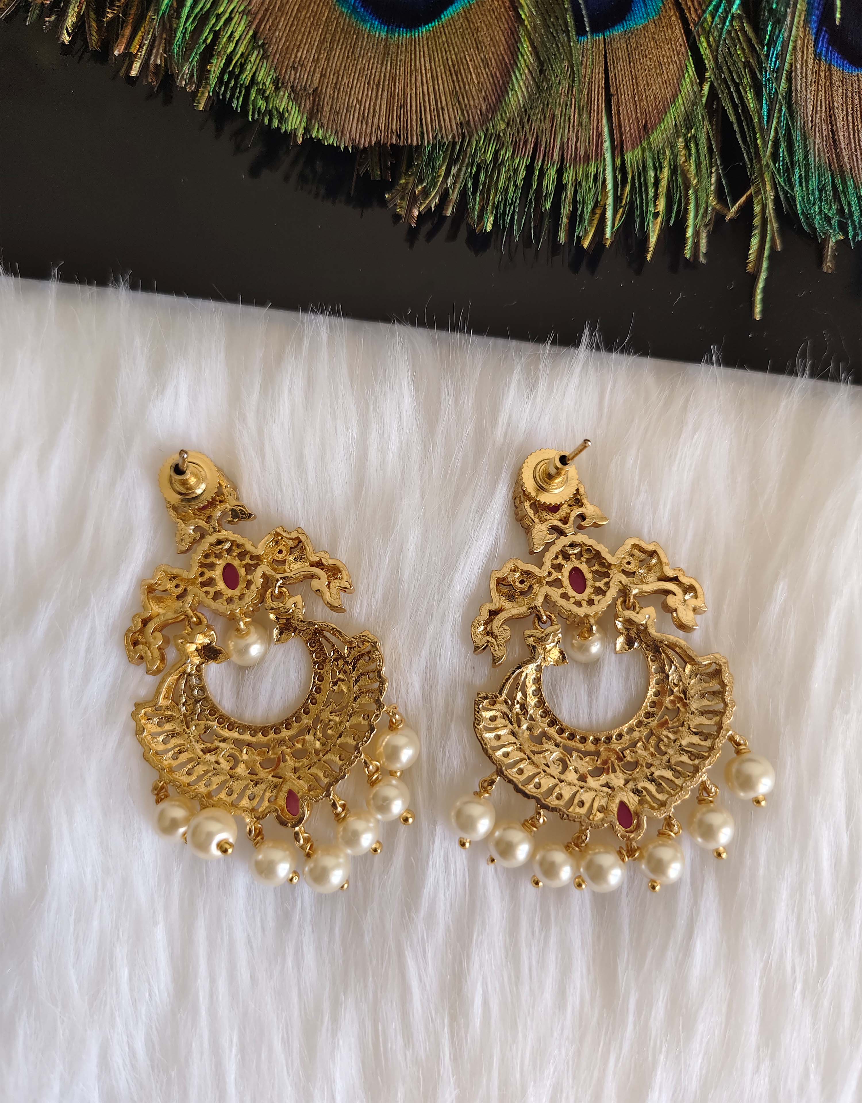 Matte Finish Peacock Stylish Stone Earrings T2871