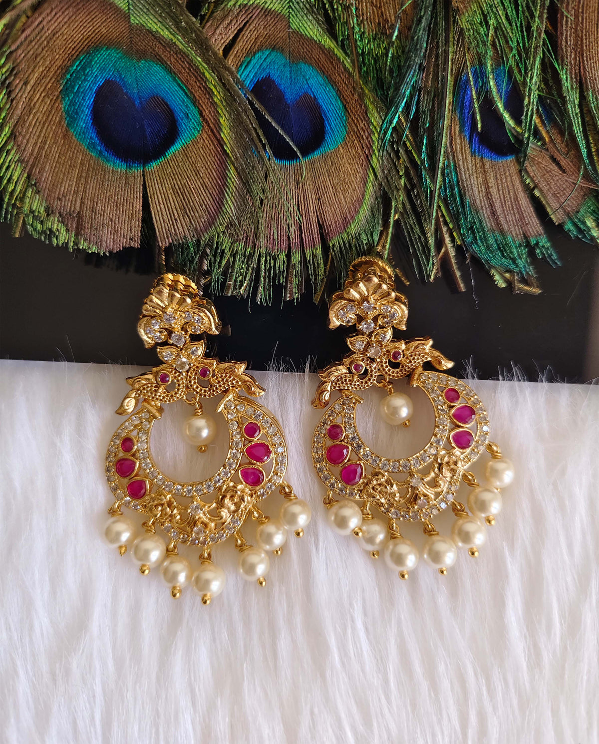 Matte Finish Peacock CZ Stone Earrings T2873