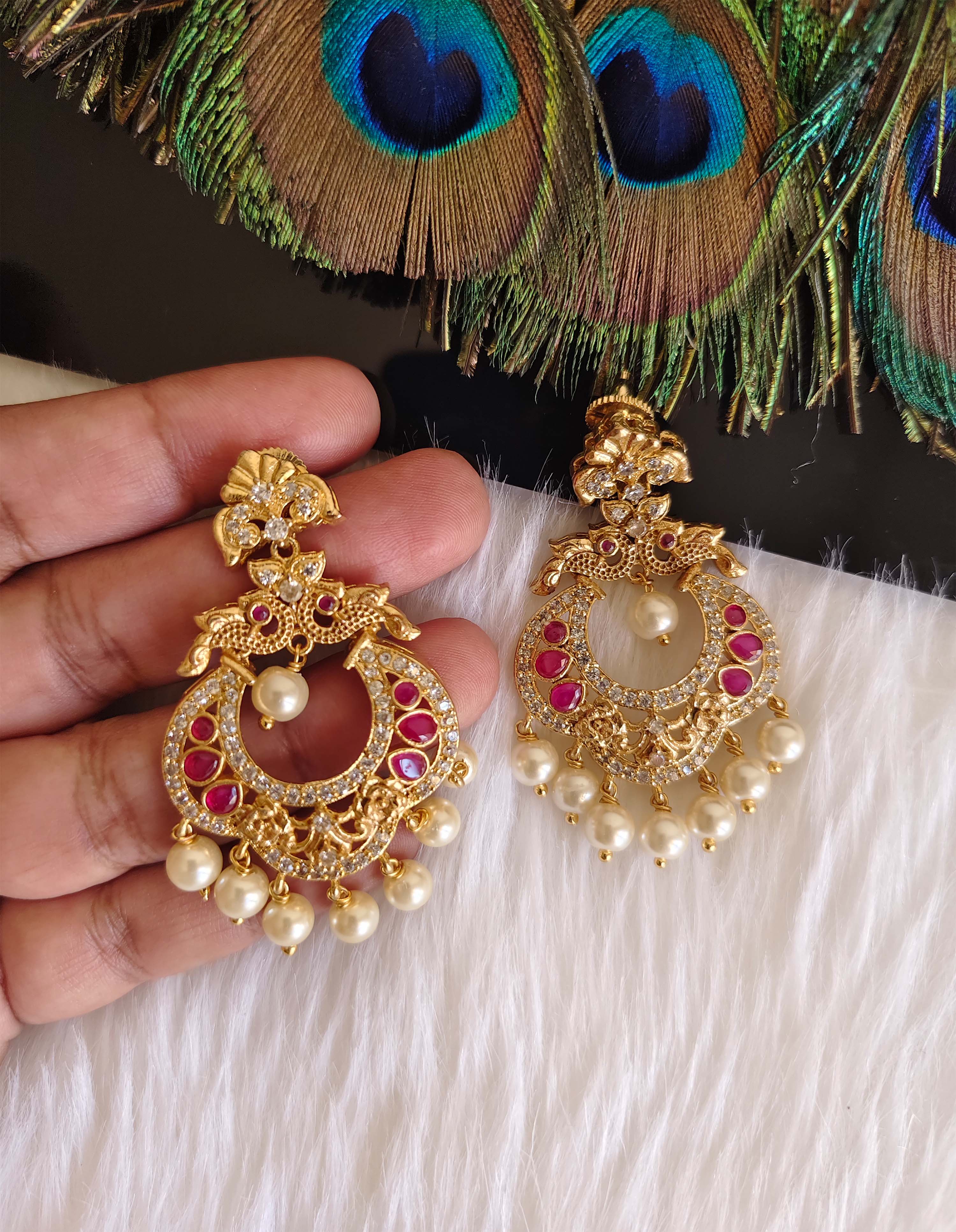 Matte Finish Peacock CZ Stone Earrings T2873