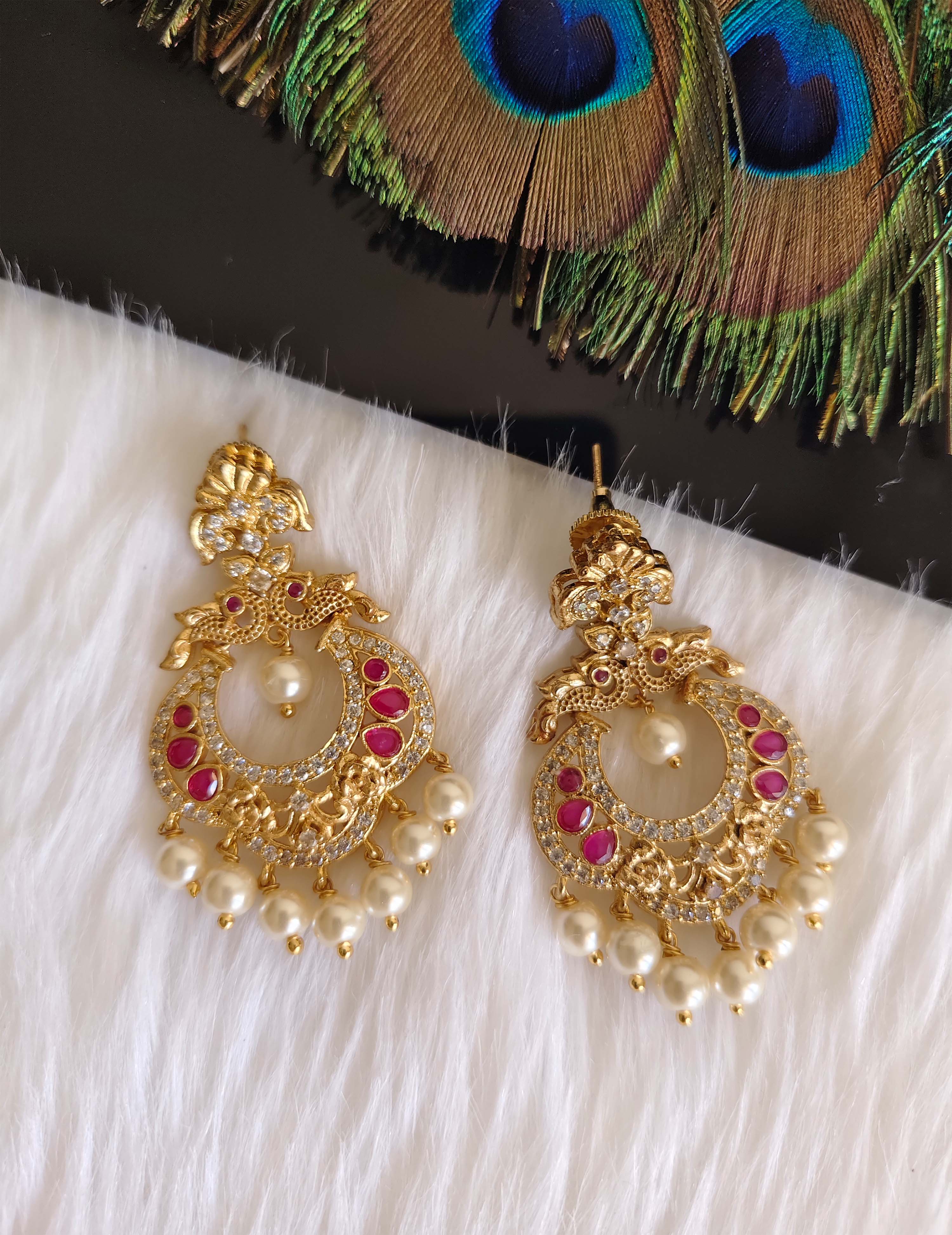 Matte Finish Peacock CZ Stone Earrings T2873