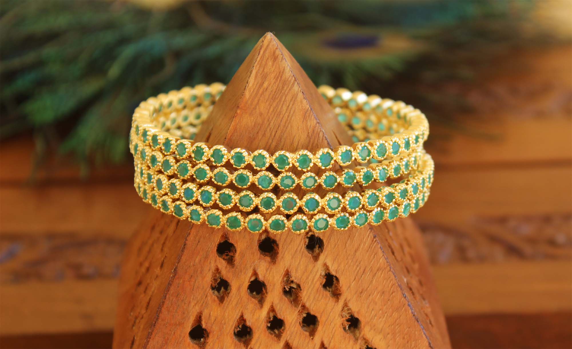 Gold Plated Green Stone Bangles T2966