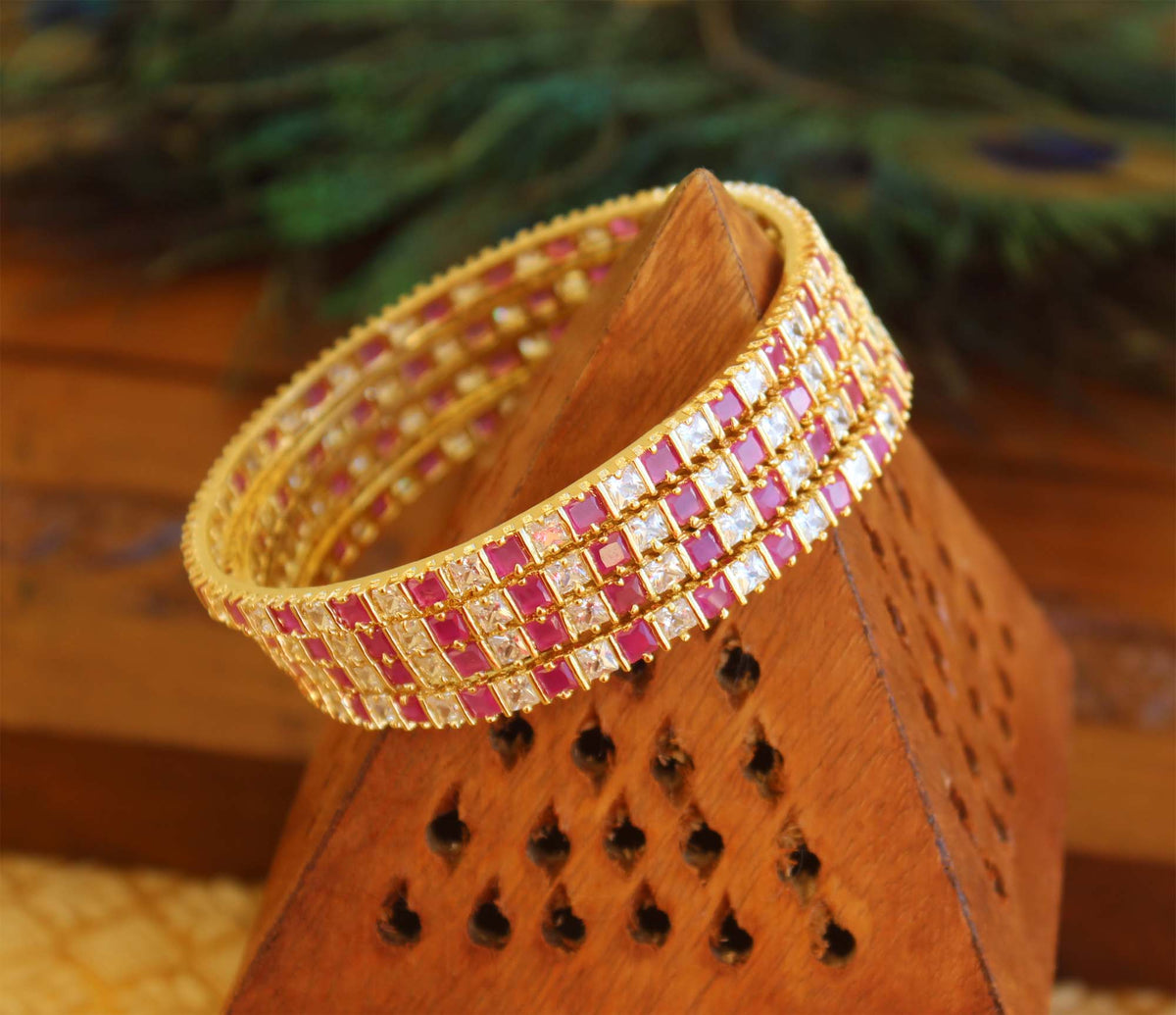 Gold Plated Ruby Stone Bangles T2920