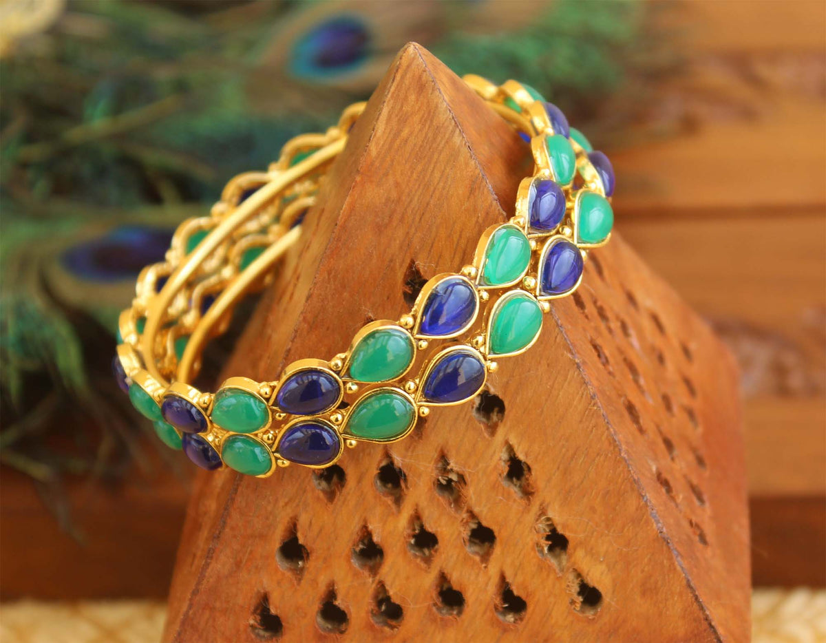 Gold Plated Kempu Stone Bangles T2882