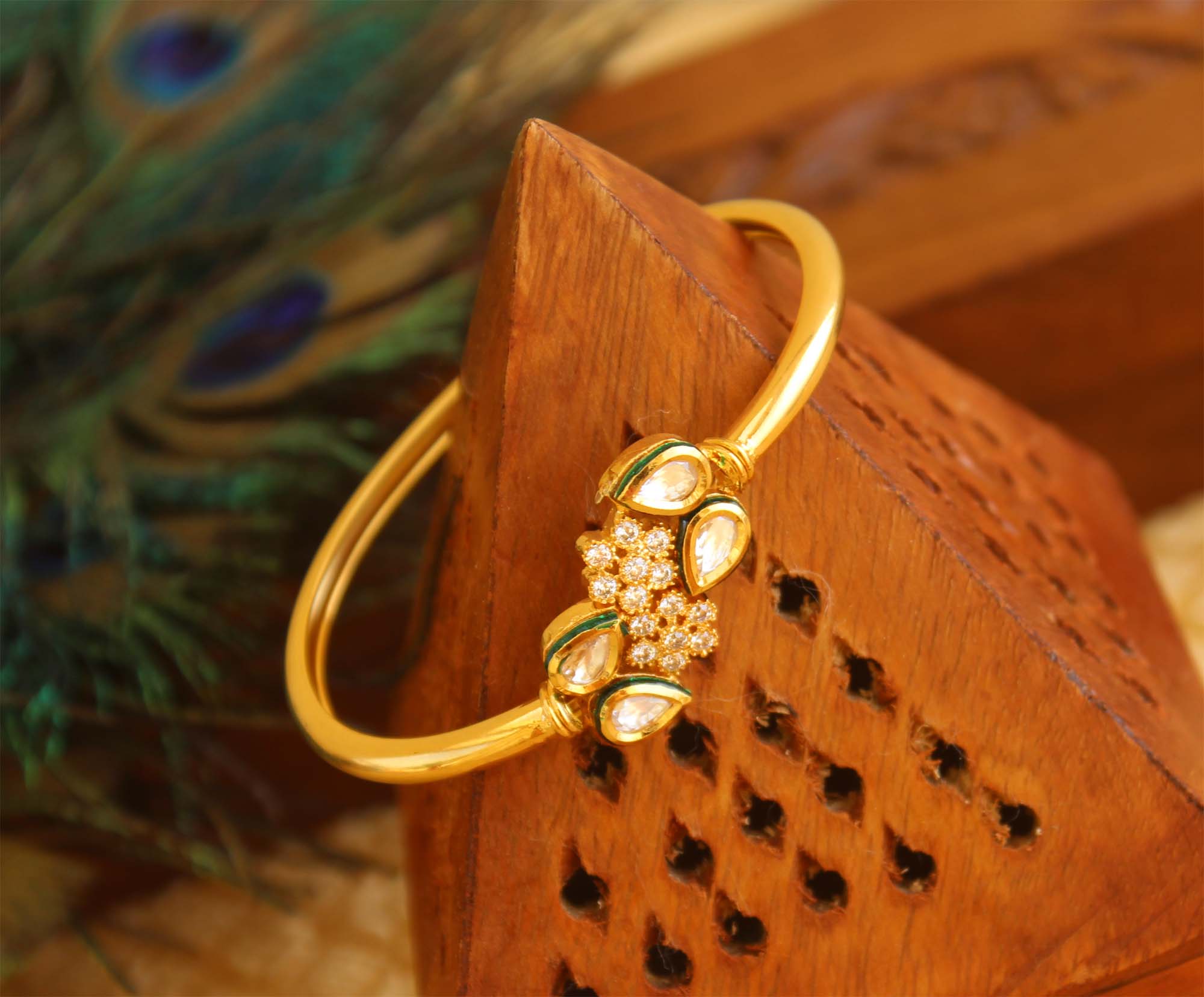 Gold Plated Floral Stone Kada T3115