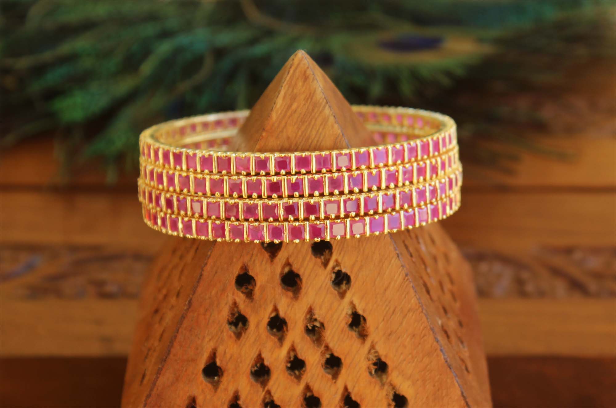 Gold Plated Ruby Stone Bangles T2922