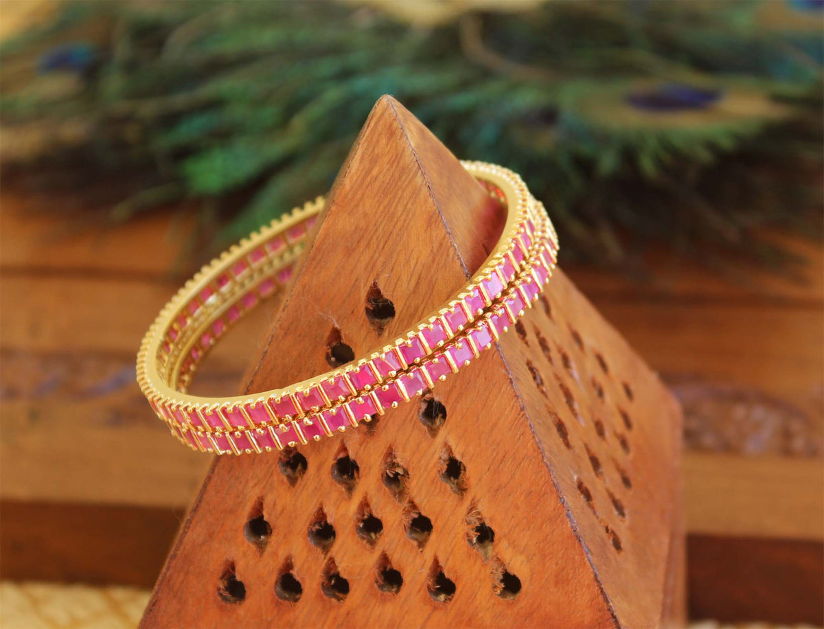 Gold Plated Ruby Stone Bangles T2923