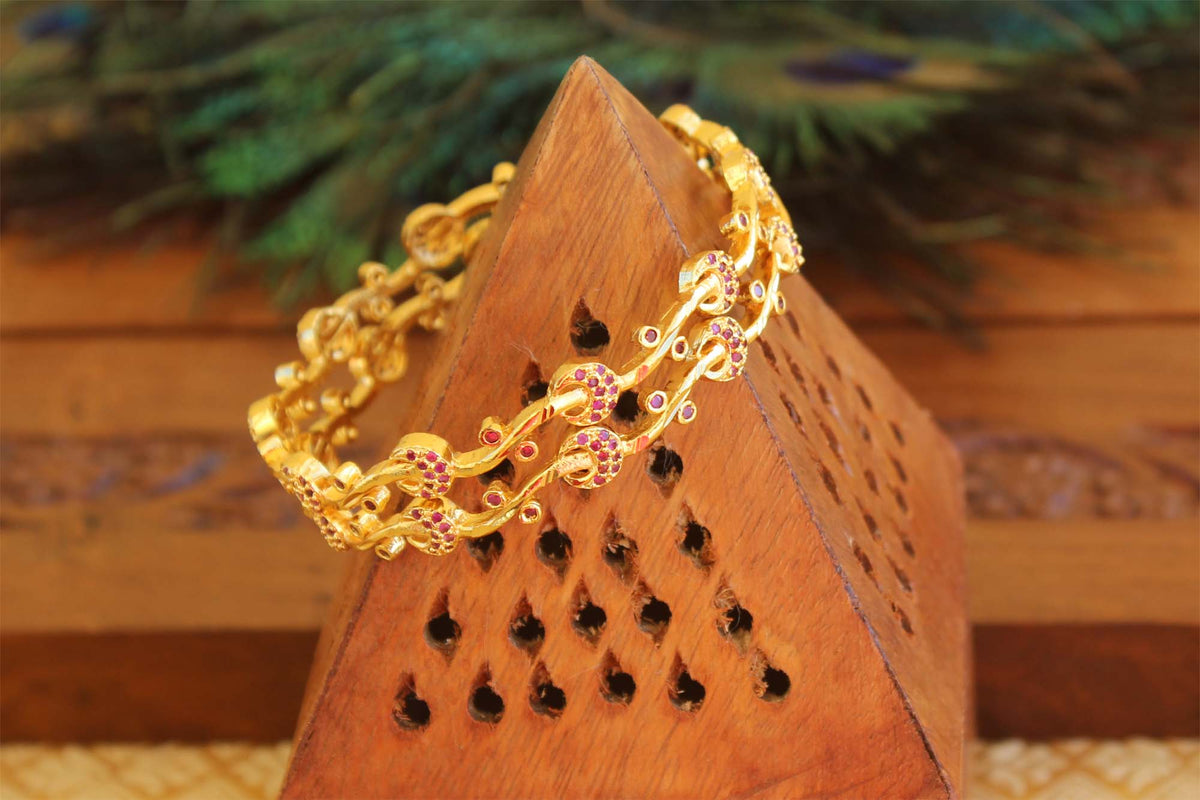 Gold Plated Stylish Ruby Stone Bangles T2942